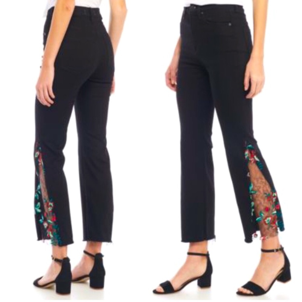 Free People High Rise Embroidered Jeans